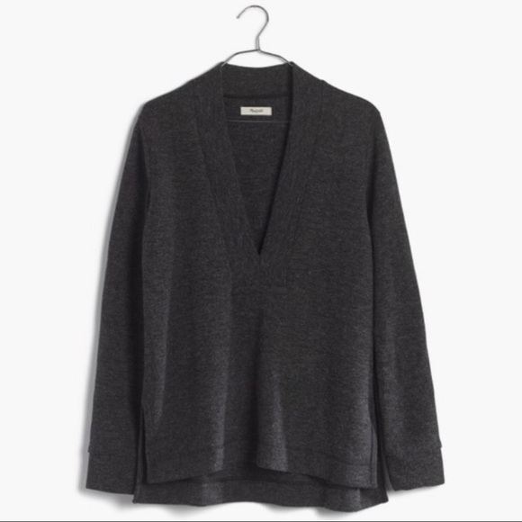 Madewell Slate Charcoal Gray Knit Popover Deep Plunging V-Neck Sweater Size M - Picture 3 of 17